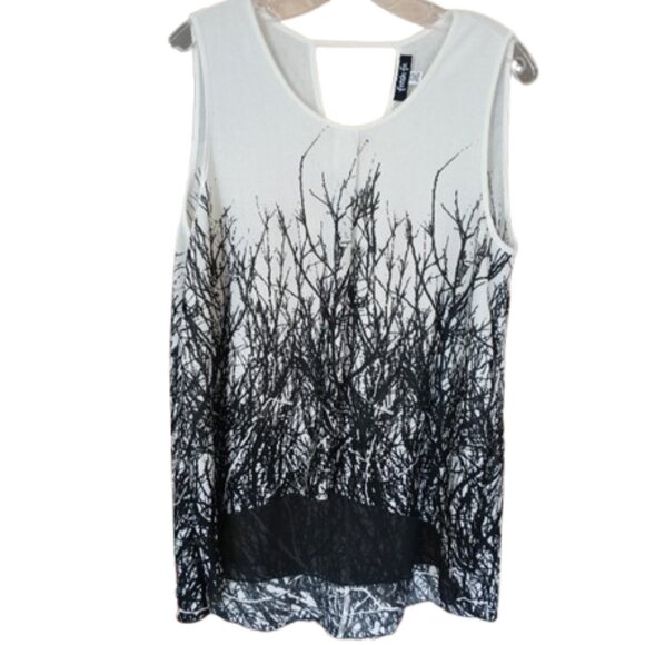 Fresh Fx Womens Graphic Black and White Tree pattern Airy Light chiffon Size Med - Picture 3 of 6